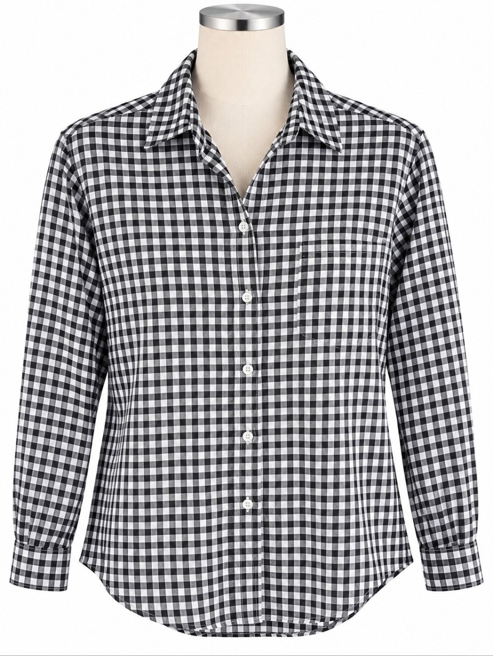 Grayson The Hero Shirt Womens 4 L Gingham Check Black White Button Front Blouse